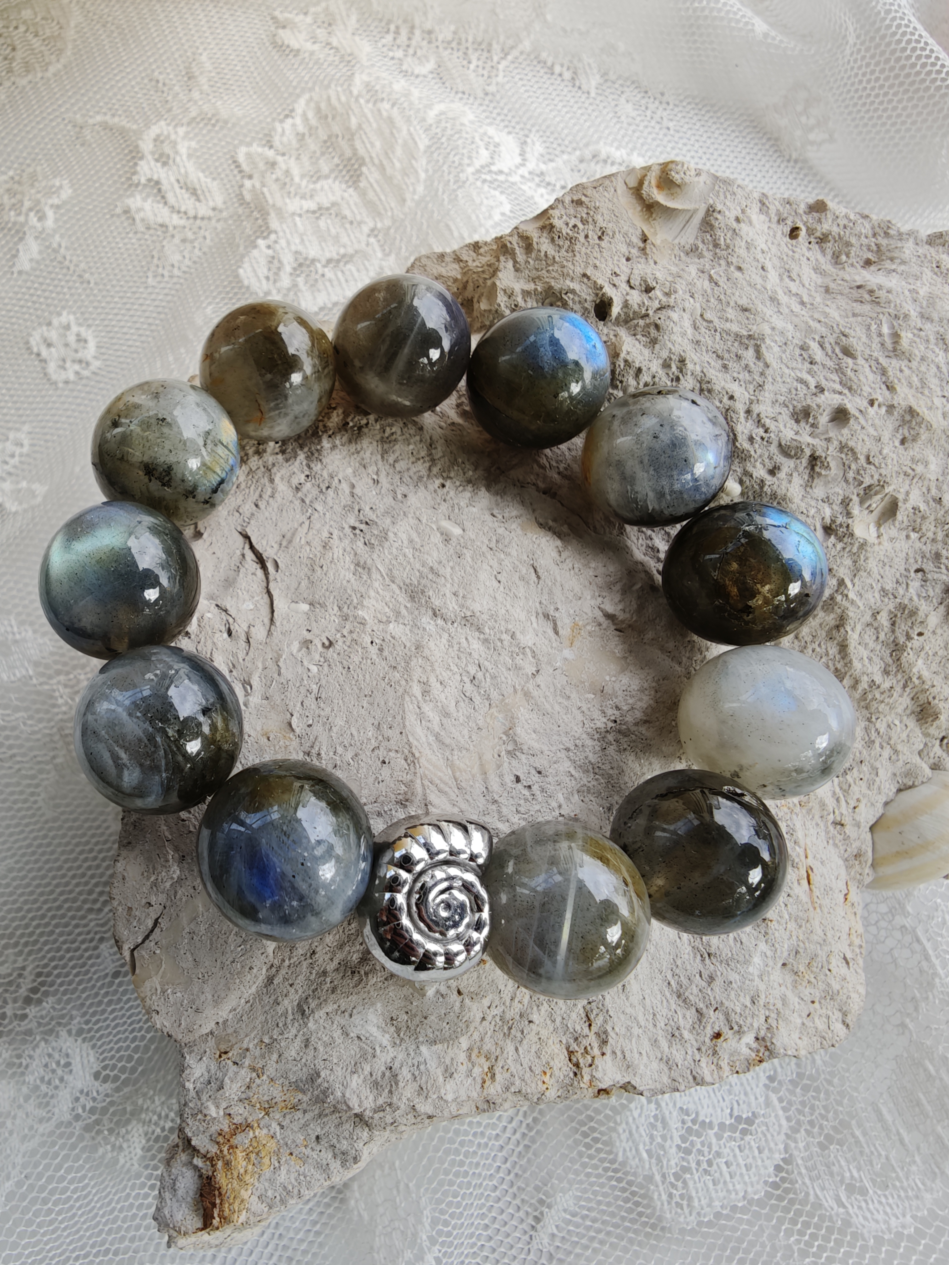 17 mm Labradorit Bileklik (Ammonite)