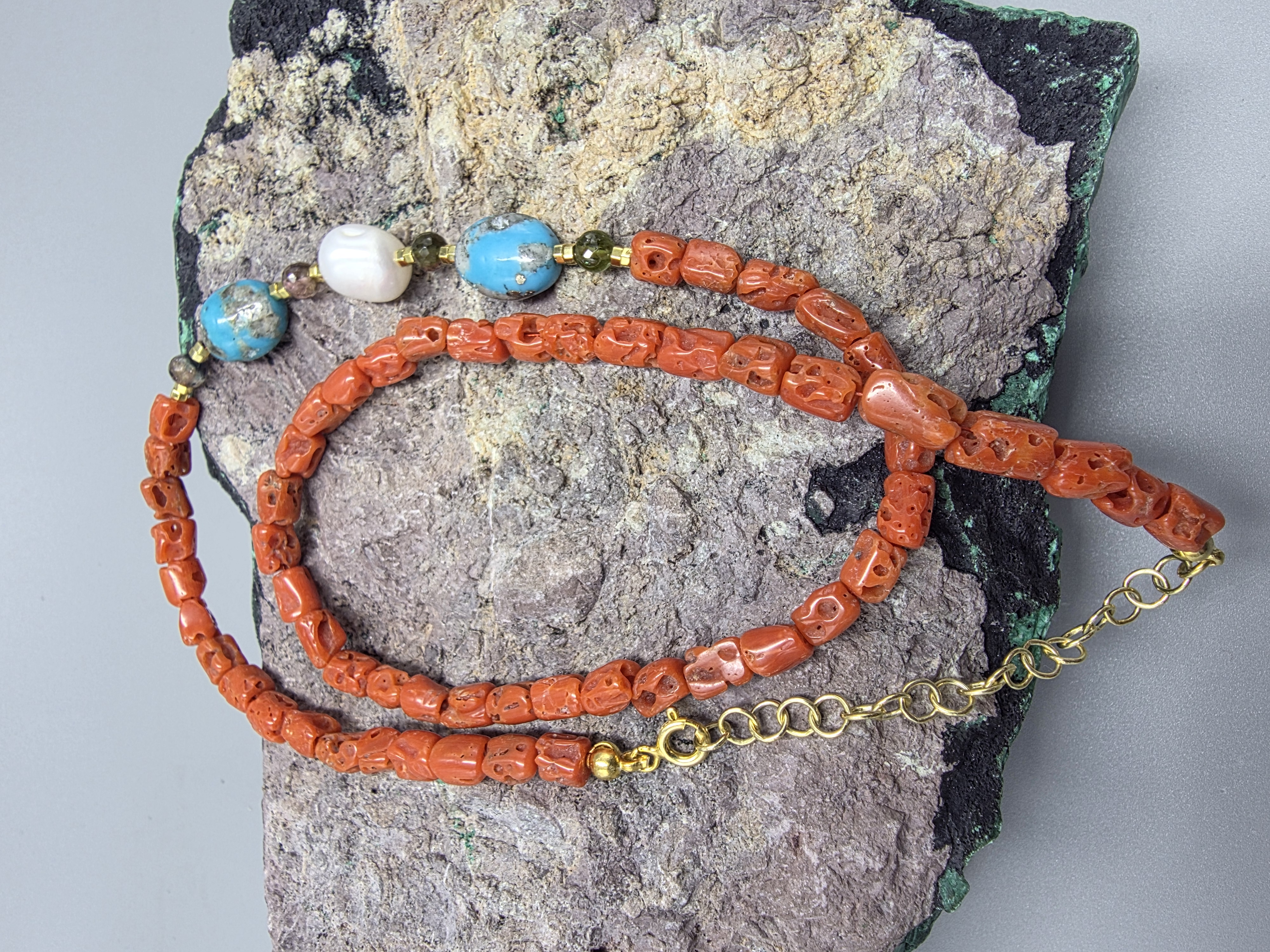 Mercan,Turkuaz ve İnci Kolye