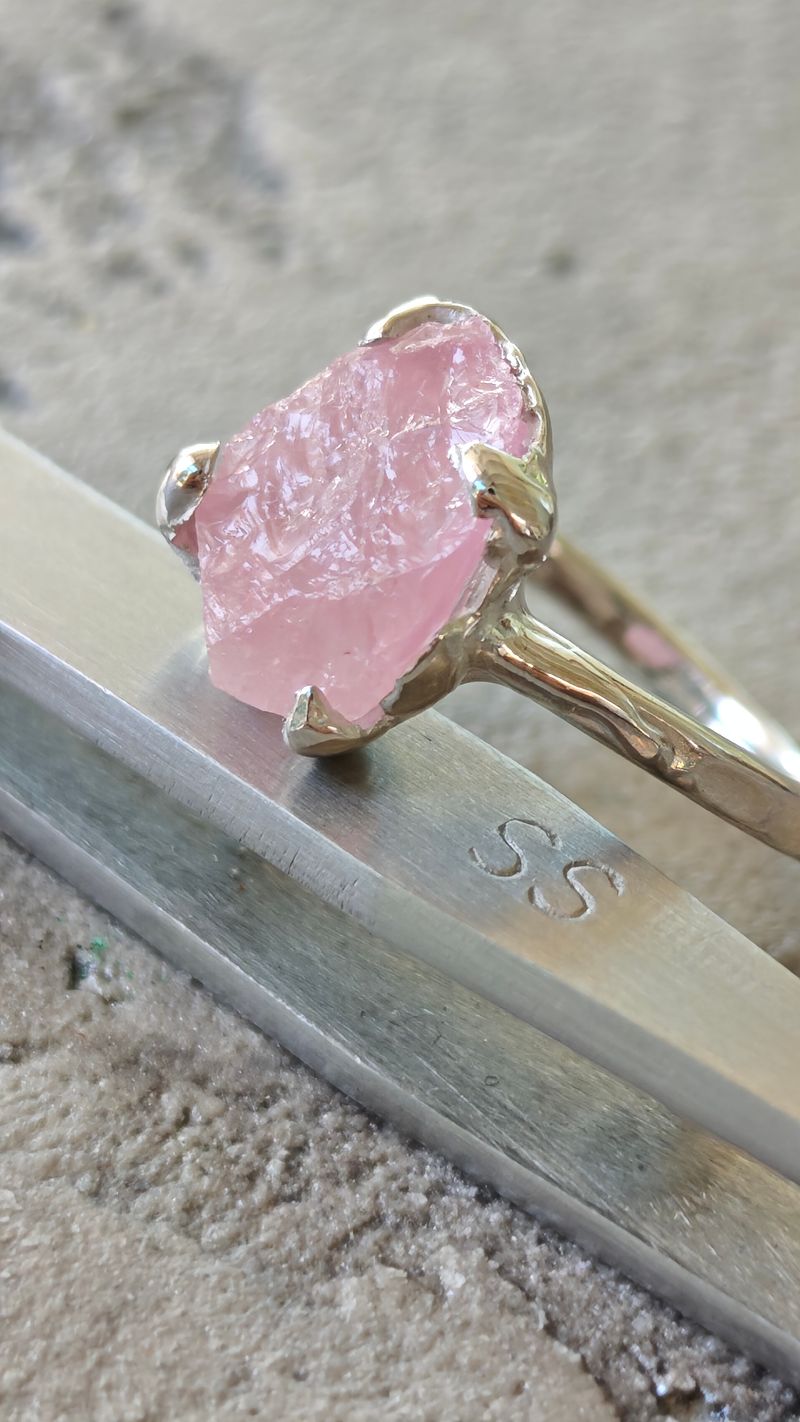 Pembe Kuvars Ham Taş Yüzük