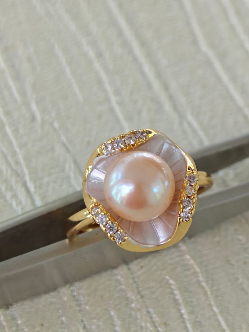 Pembe İnci Bakır Yüzük