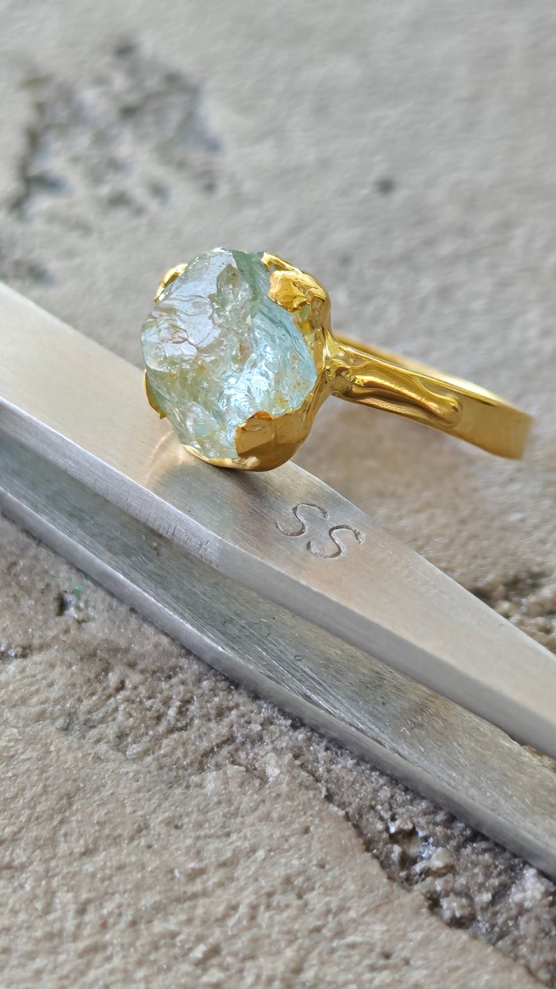 Aquamarine Ham Taş Yüzük (Sarı)