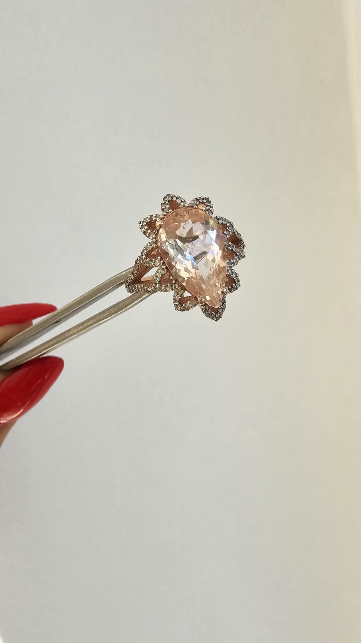 PEMBE TOPAZ VE ELMAS YÜZÜK - Görsel 3