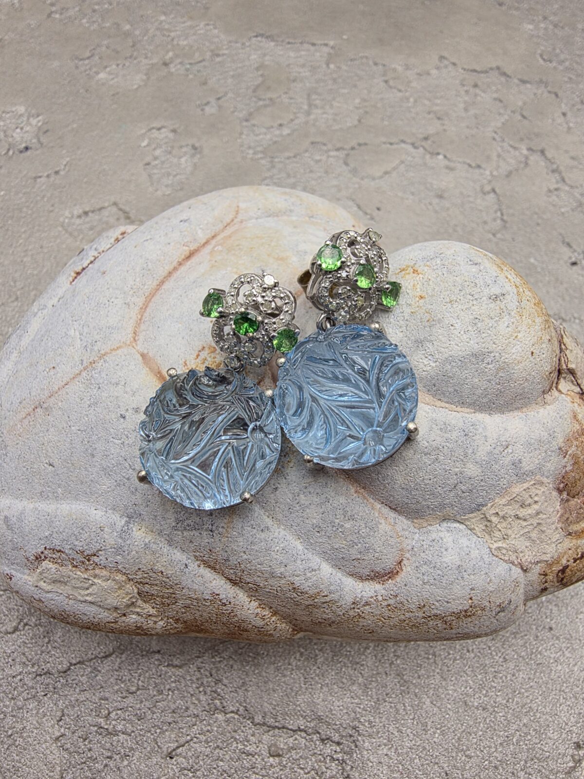 AQUAMARİNE-TURMALİN-ELMAS KÜPE - Görsel 2