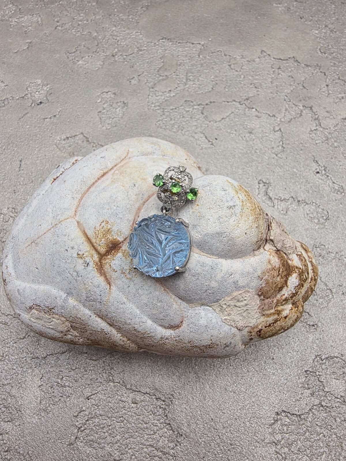 AQUAMARİNE-TURMALİN-ELMAS KÜPE - Görsel 3