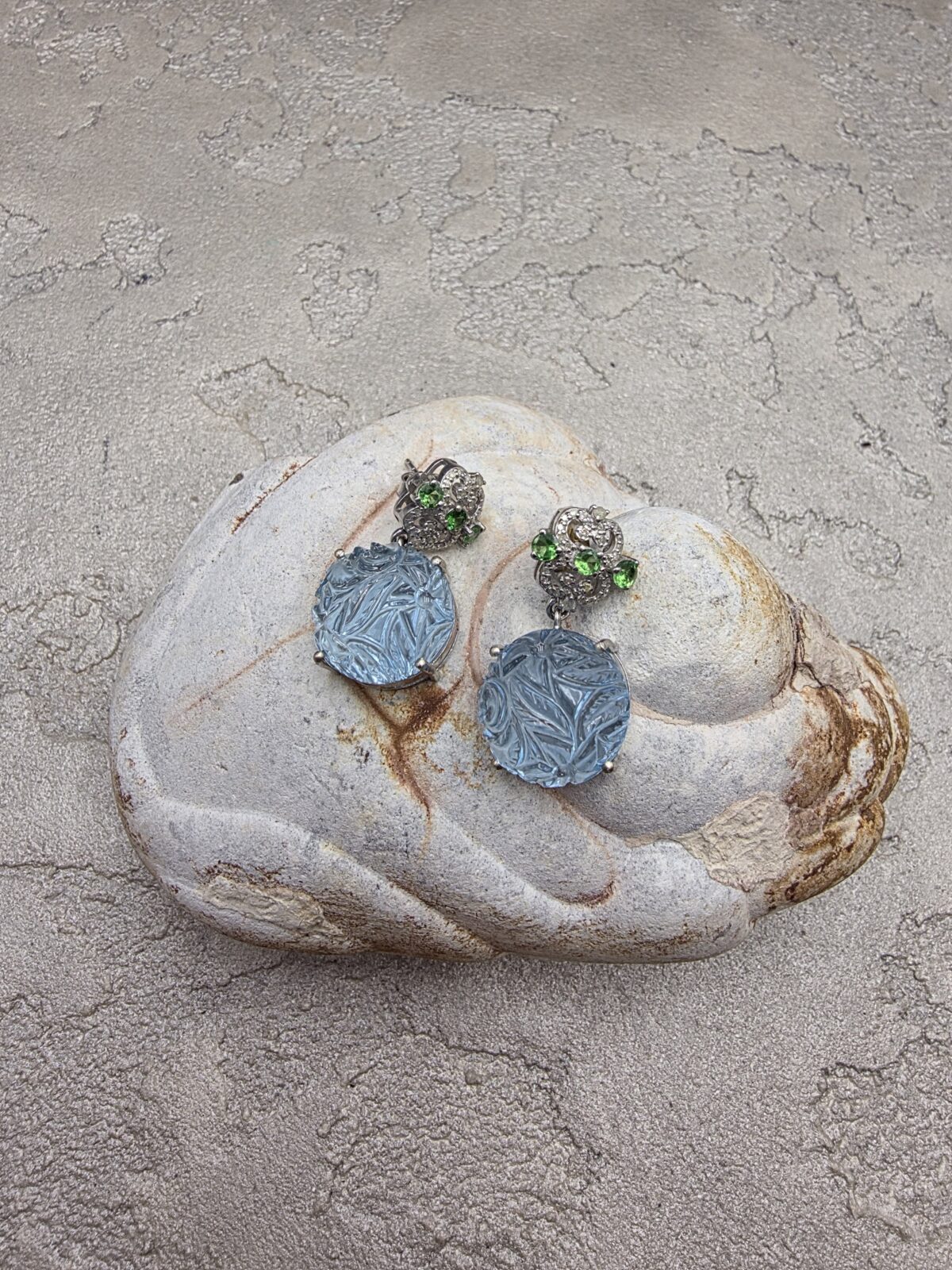 AQUAMARİNE-TURMALİN-ELMAS KÜPE - Görsel 5