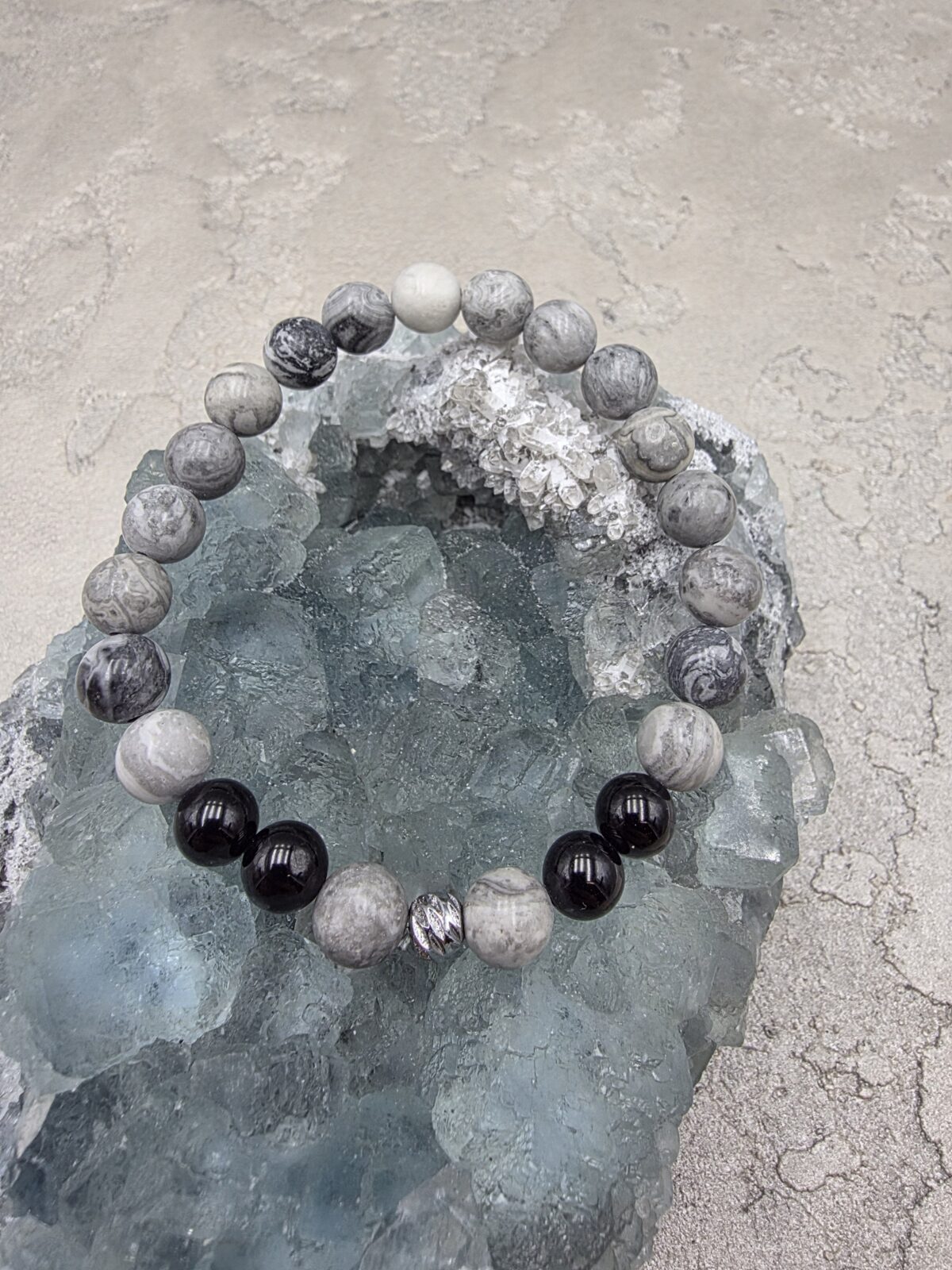 GRİ JASPER SİYAH TURMALİN BİLEKLİK - Görsel 3