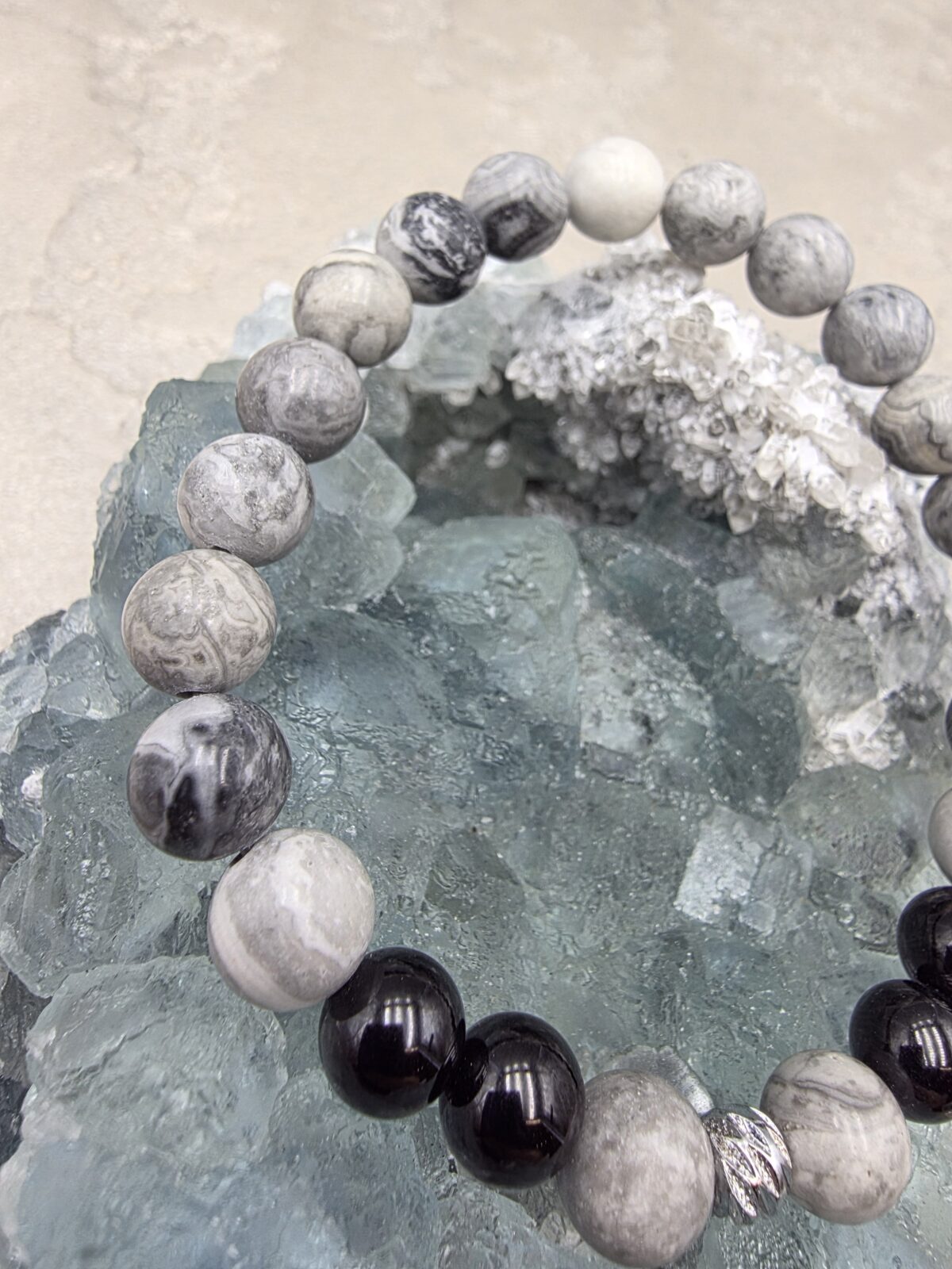 GRİ JASPER SİYAH TURMALİN BİLEKLİK - Görsel 2