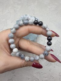 GRİ JASPER SİYAH TURMALİN BİLEKLİK