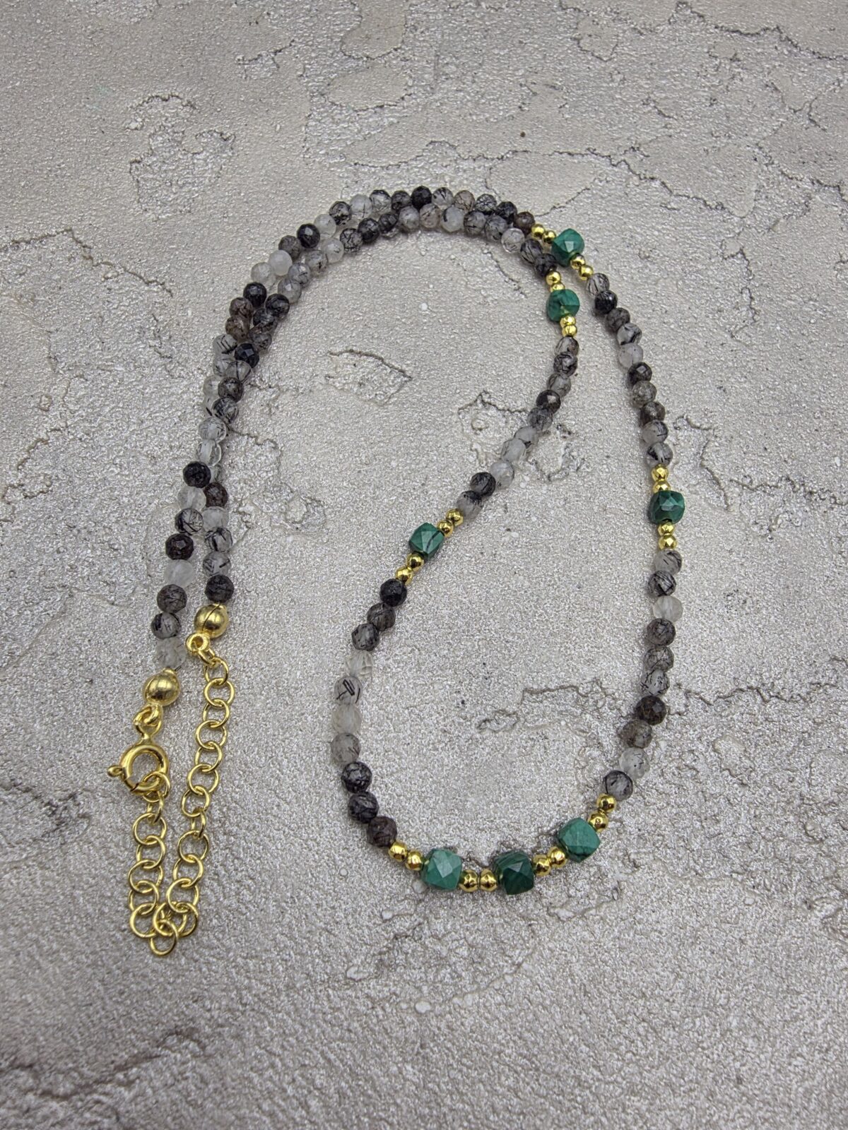 RUTİL KUVARS MALAHİT KOLYE - Görsel 2