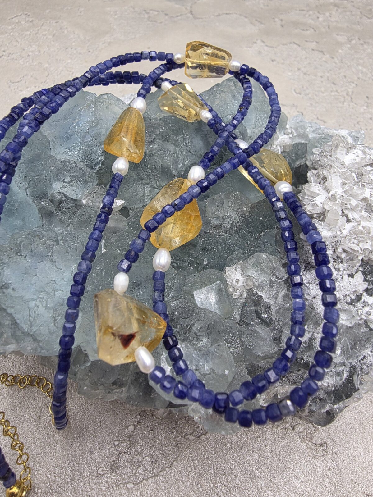 LAPİS İNCİ SİTRİN KOLYE - Görsel 3