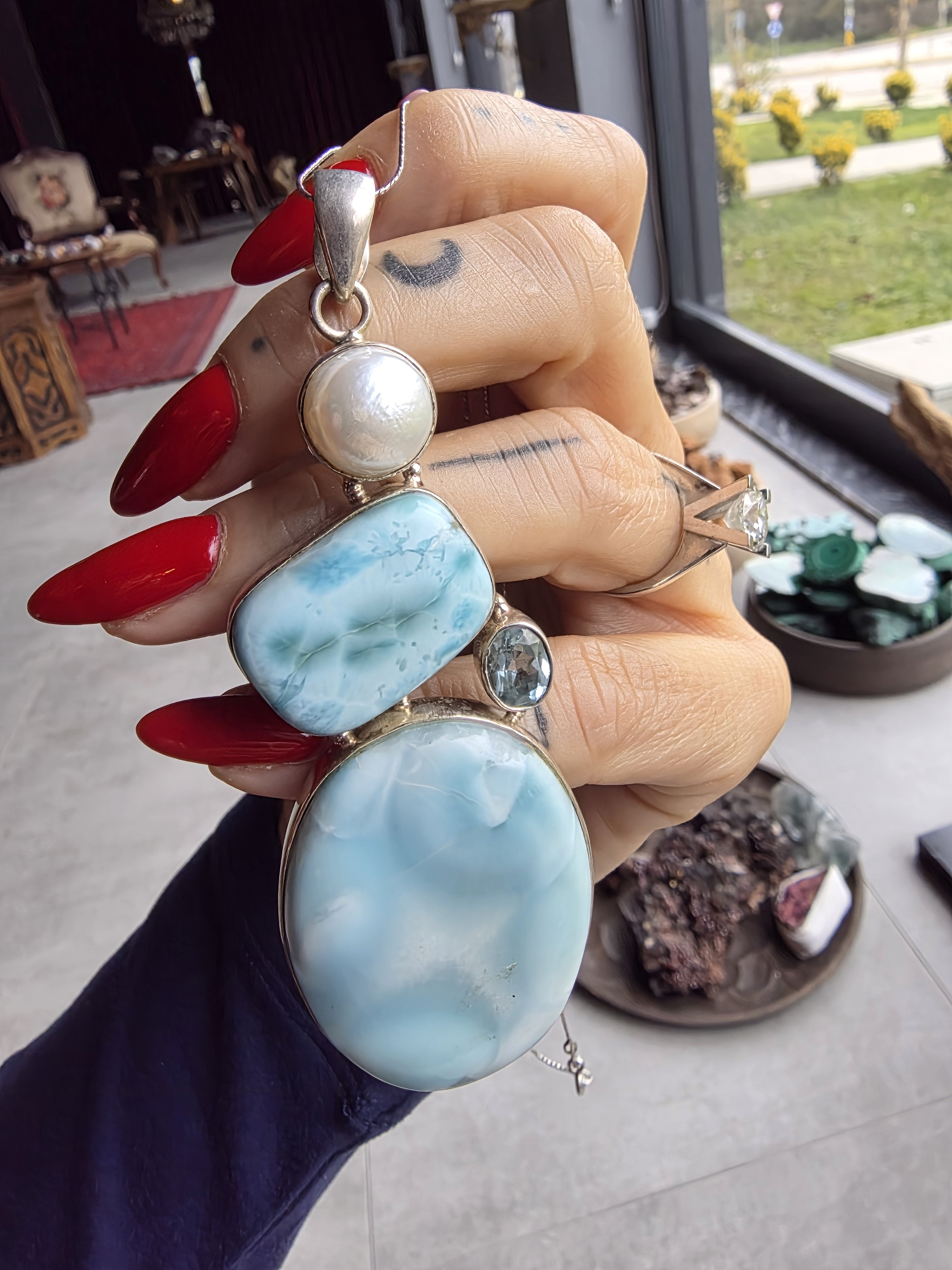 2025/12/58534.jpg Larimar İnci Topaz Kolye - Görsel 1