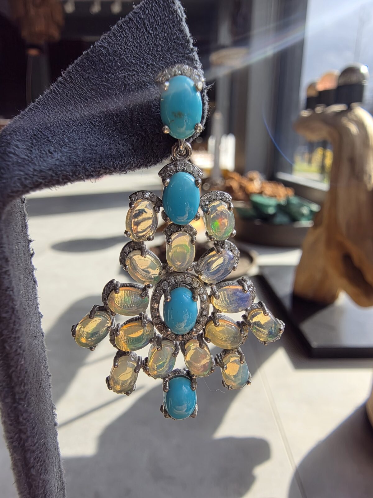 Opal Turkuaz Elmas Küpe - Görsel 3