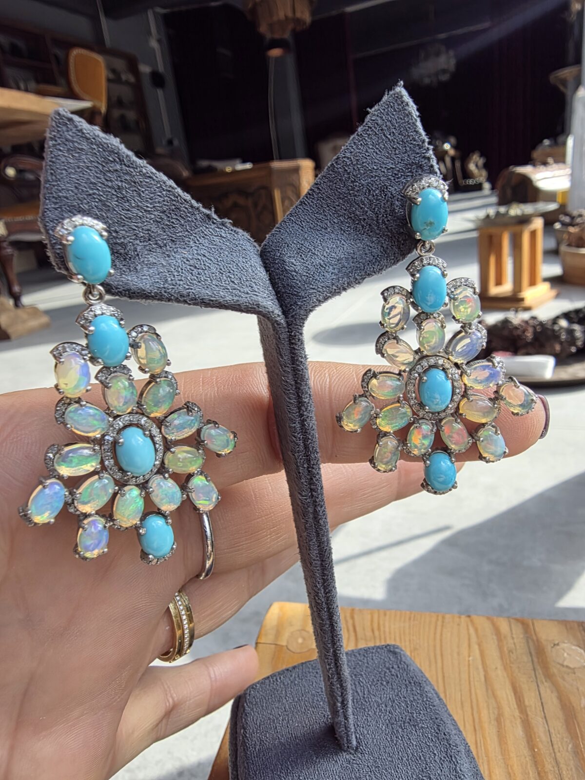 Opal Turkuaz Elmas Küpe - Görsel 2