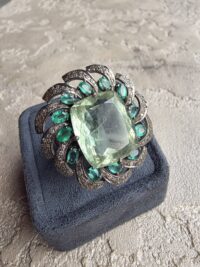 Yeşil Ametist Zümrüt Elmas Yüzük - Görsel 2