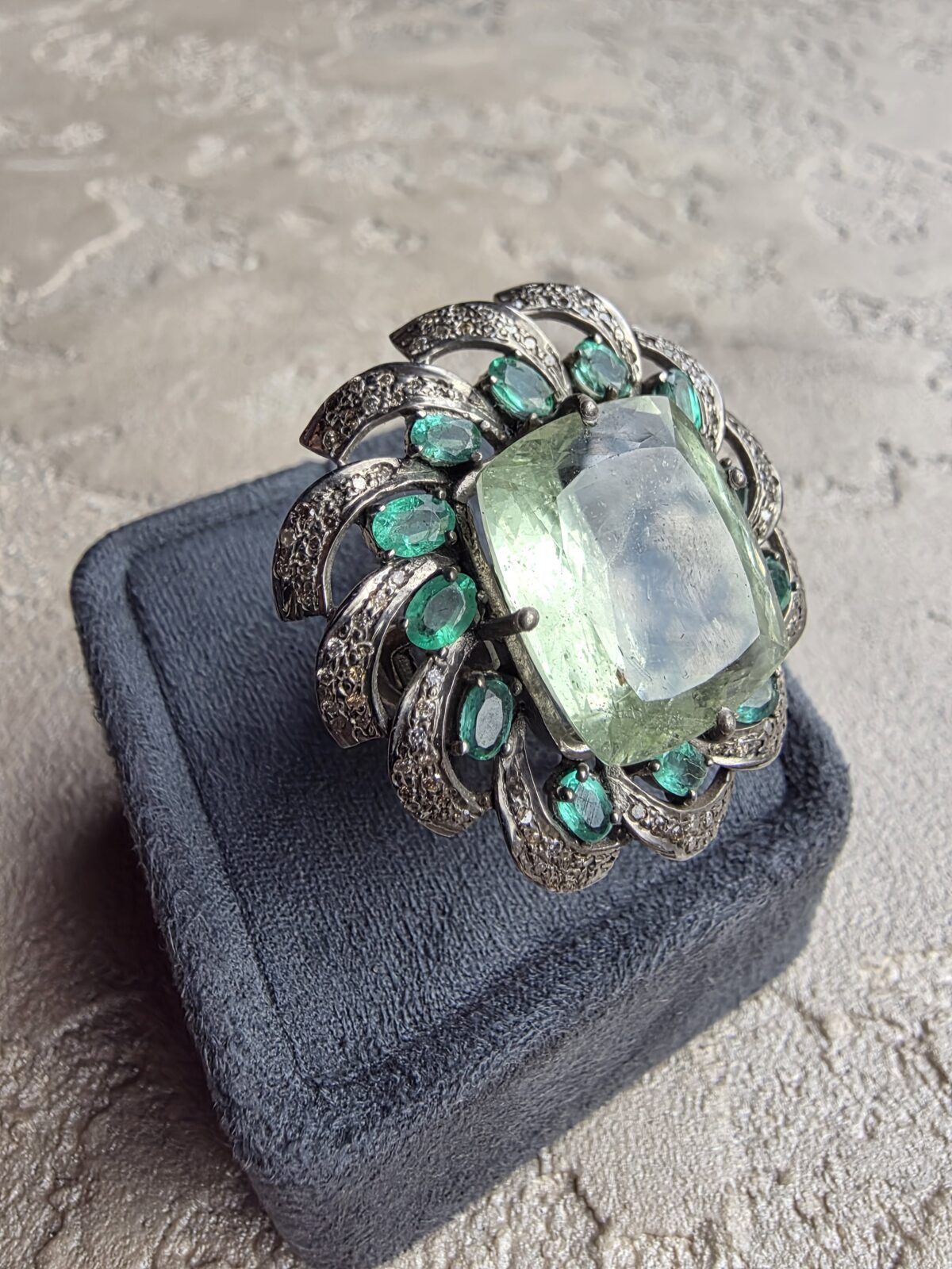 Yeşil Ametist Zümrüt Elmas Yüzük - Görsel 3