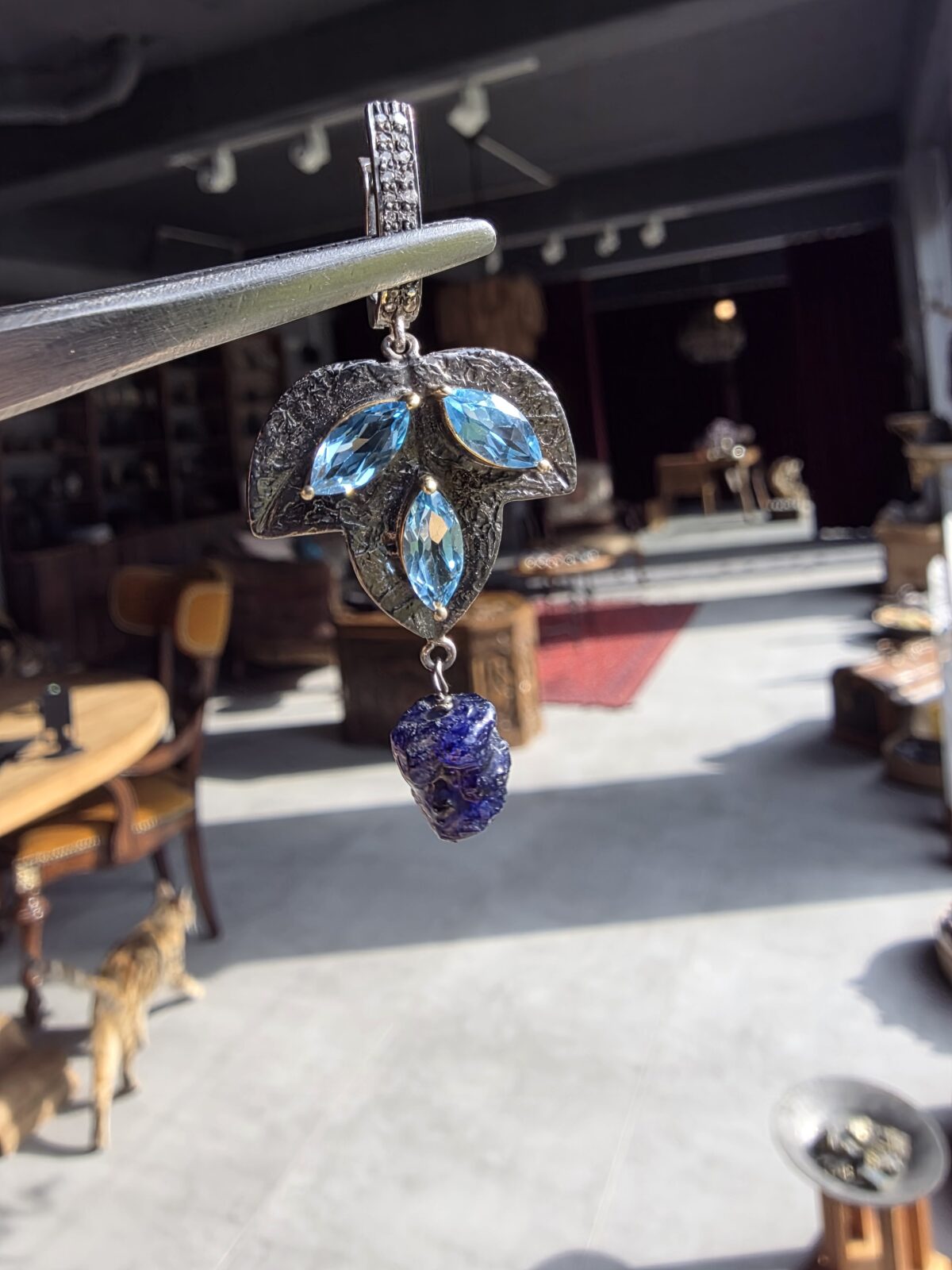 Safir Topaz Elmas Küpe - Görsel 3