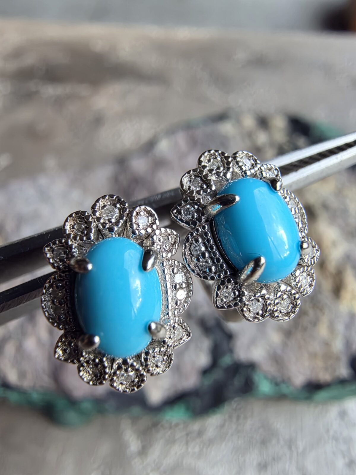 Pırlanta Turkuaz Küpe - Görsel 2