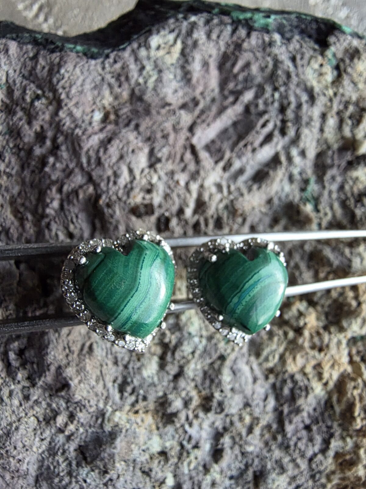 Malahit Elmas Küpe - Görsel 3