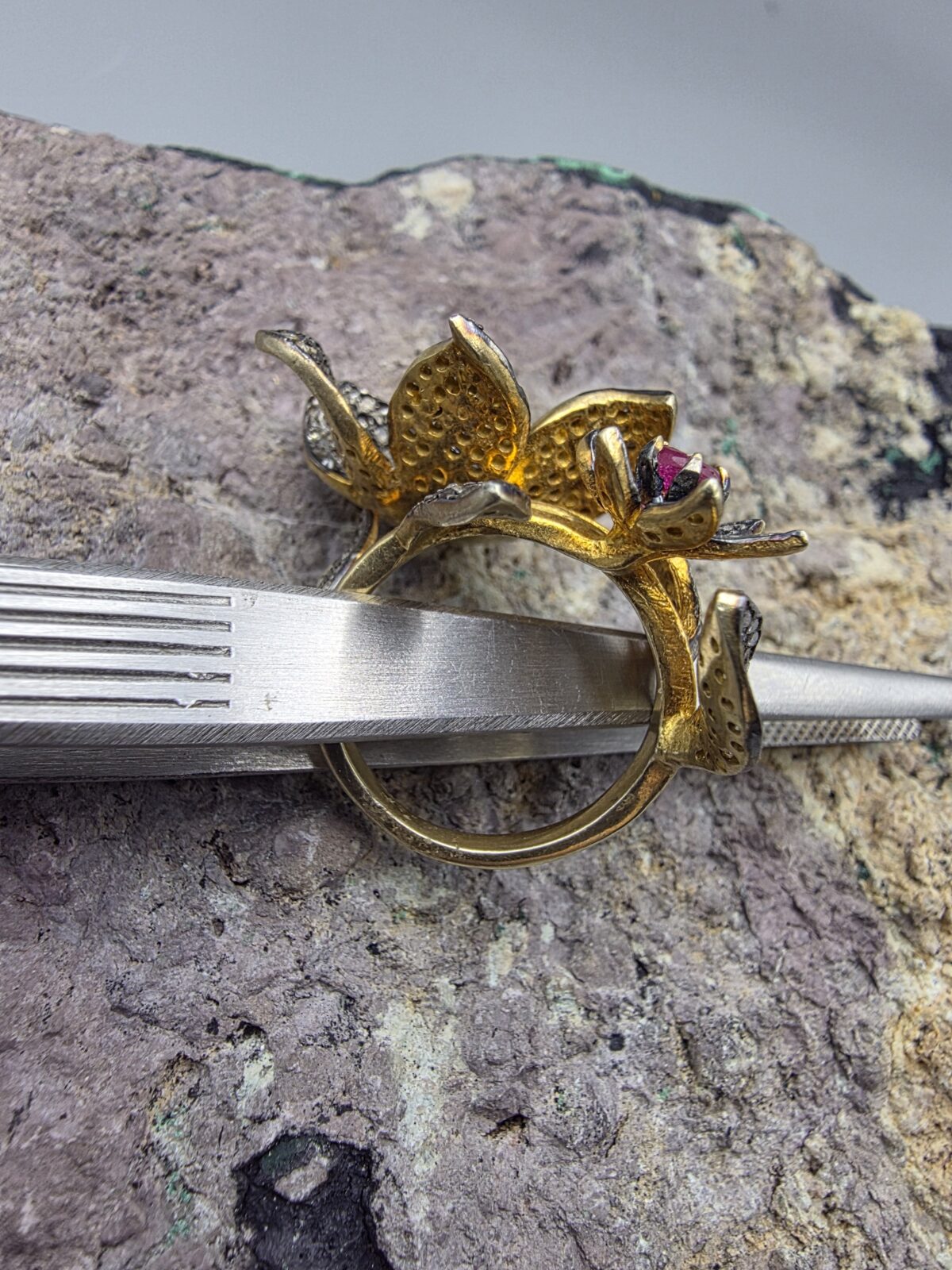 Yakut Elmas Sarmaşık Yüzük - Görsel 5