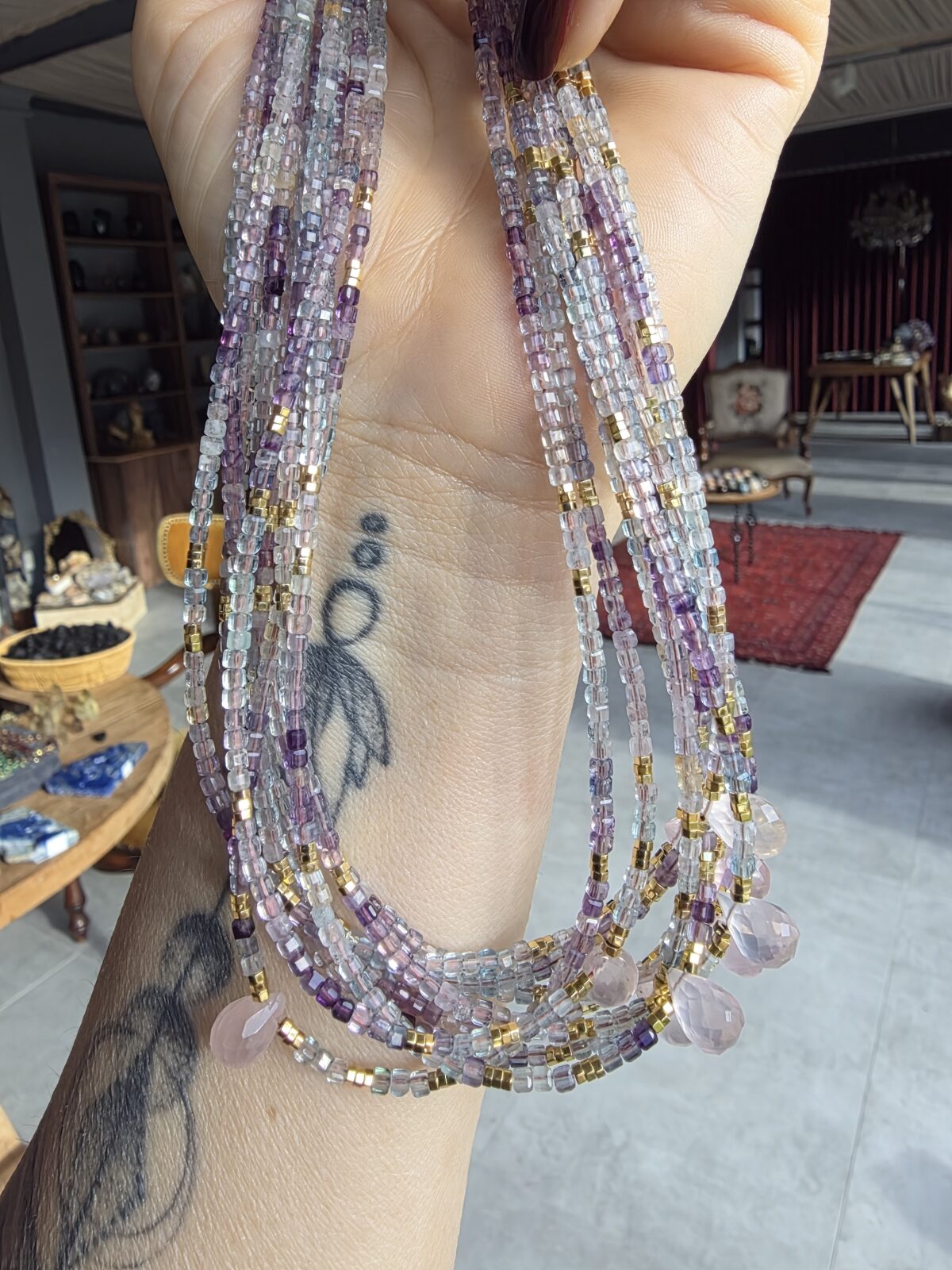 Florit Pembe Kuvars Kolye - Görsel 11