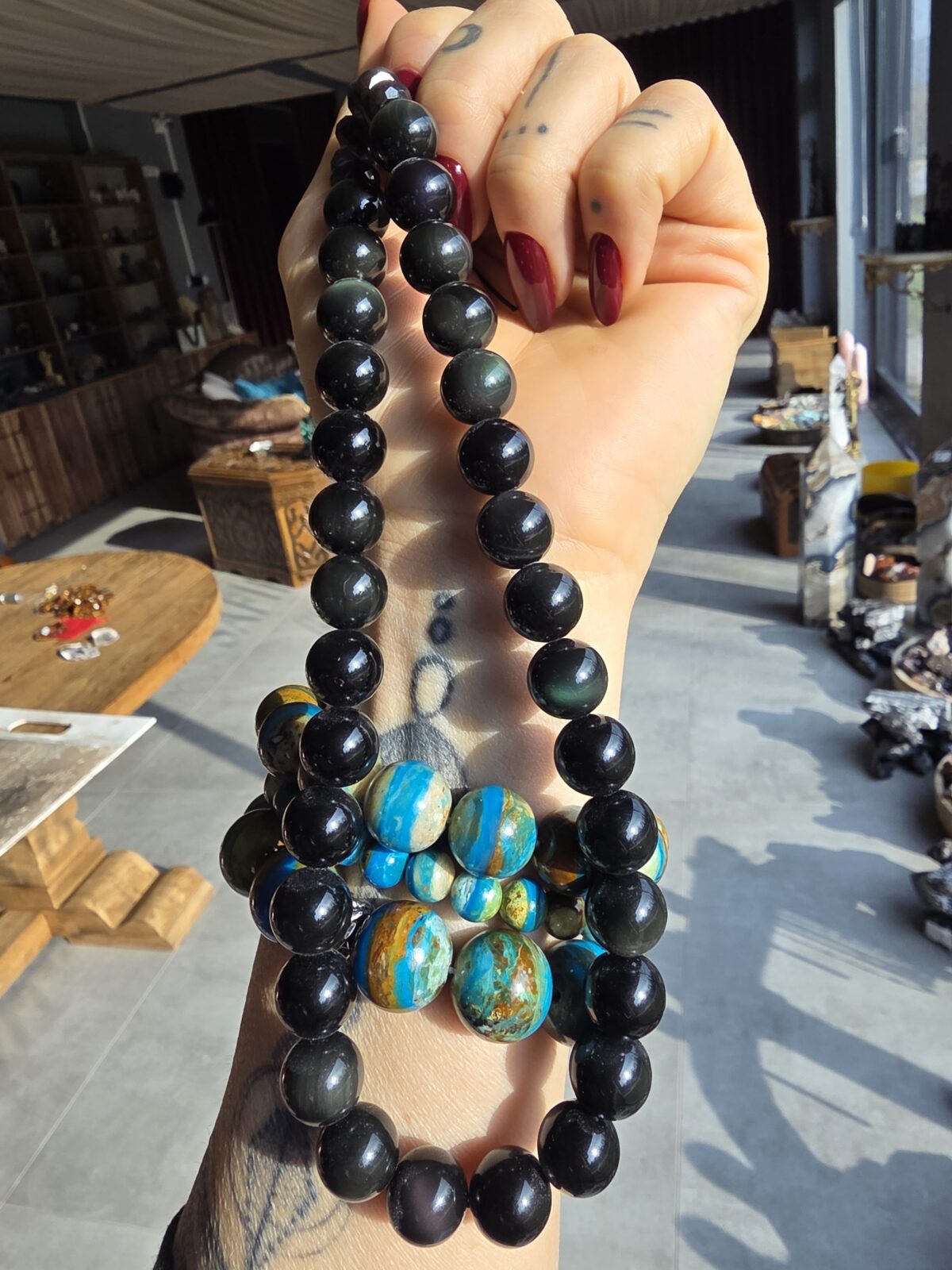 Gökkuşağı Obsidyen Sigulit Kolye - Görsel 4